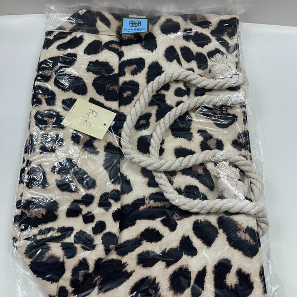 Leopard LG Print Canvas Tote Bag/ Rope Handles - Tan/Black/Brown - Style 1 -NWT - Picture 8 of 9